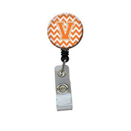 CAROLINES TREASURES Letter V Chevron Orange and White Retractable Badge Reel CJ1046-VBR
